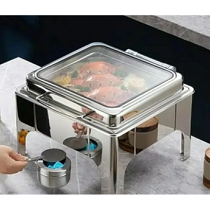 Chafing Dish Square 6L with Gel Based Heating + Transparent Lid + Hydraulic Soft Close (1 GN Pan of 2/3 65mm) — view 3