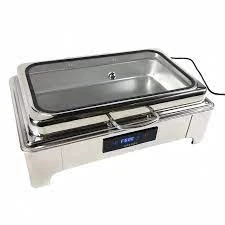 Digital Chafing Dish Rectangle 9L with Inbuilt Heater + Transparent Lid + Hydraulic Soft Close (1 GN Pans of 1/1 65mm)