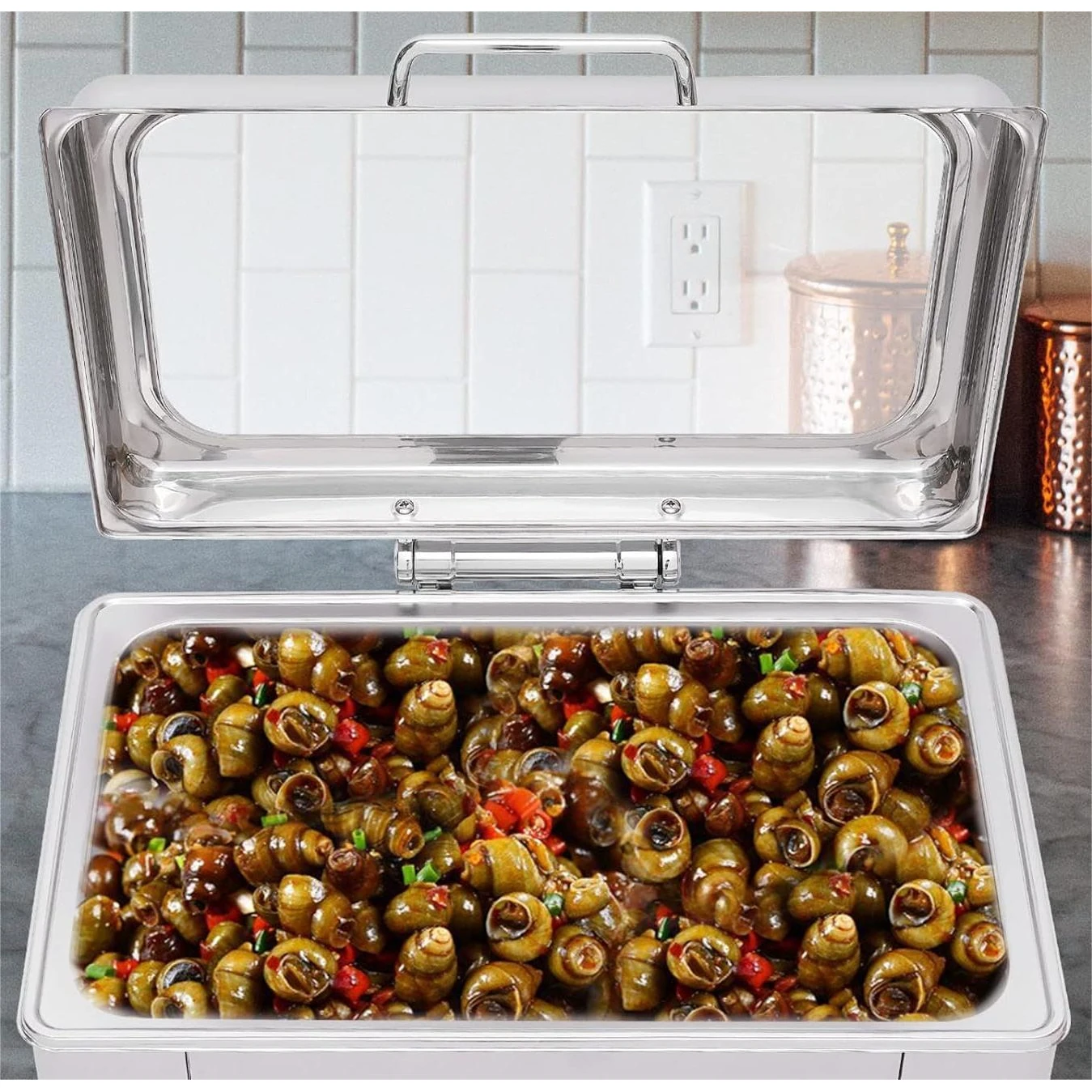 Digital Chafing Dish Rectangle 9L with Inbuilt Heater + Transparent Lid + Hydraulic Soft Close (1 GN Pans of 1/1 65mm) — view 3