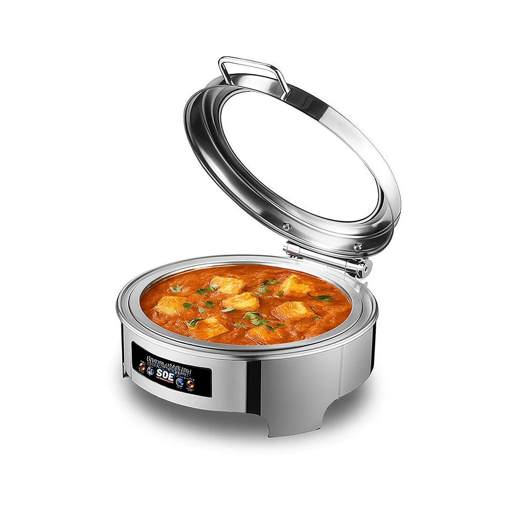 Digital Chafing Dish Round 6L with Inbuilt Heater + Transparent Lid + Hydraulic Soft Close (1 GN Pan of 65mm) — view 3