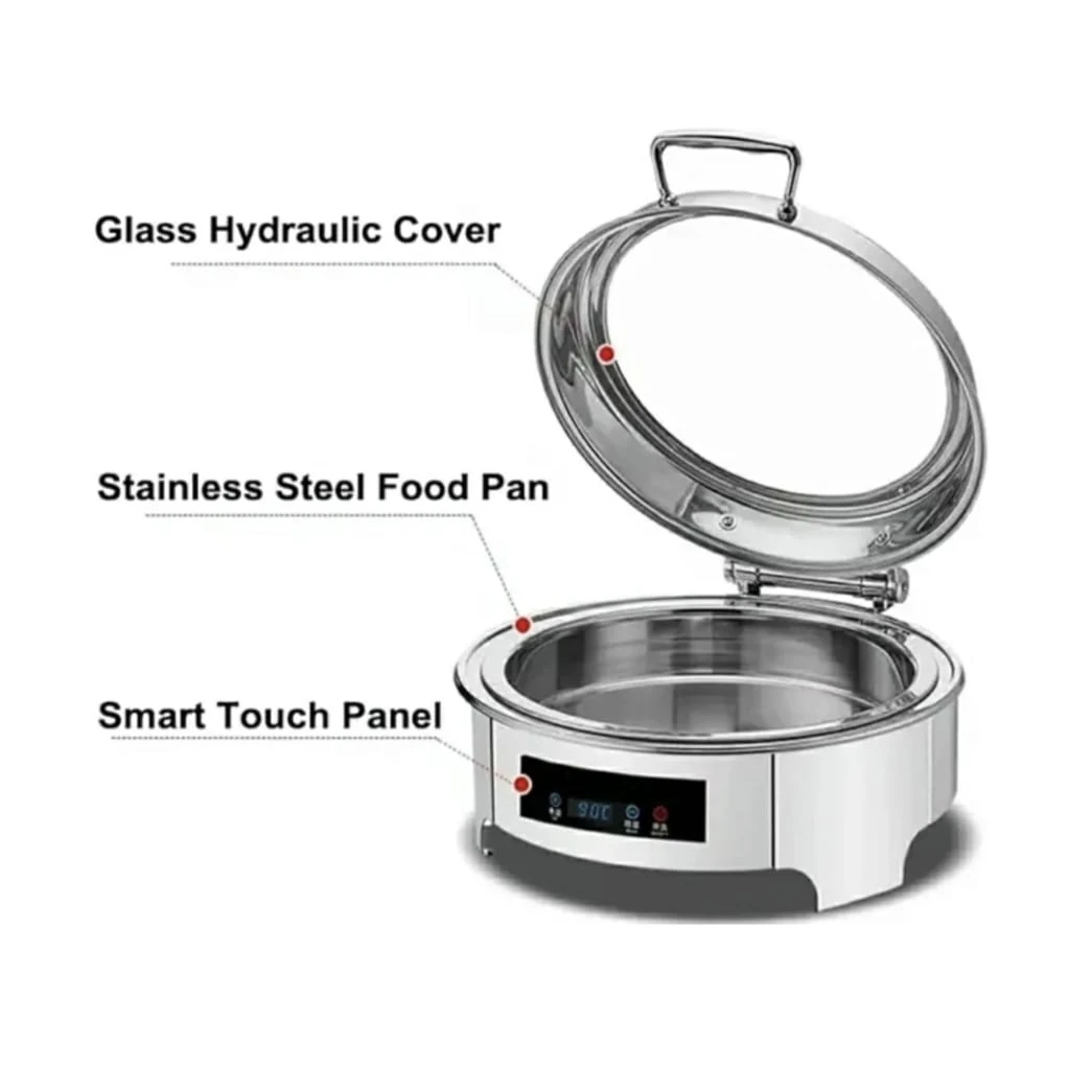 Digital Chafing Dish Round 6L with Inbuilt Heater + Transparent Lid + Hydraulic Soft Close (1 GN Pan of 65mm) — view 5