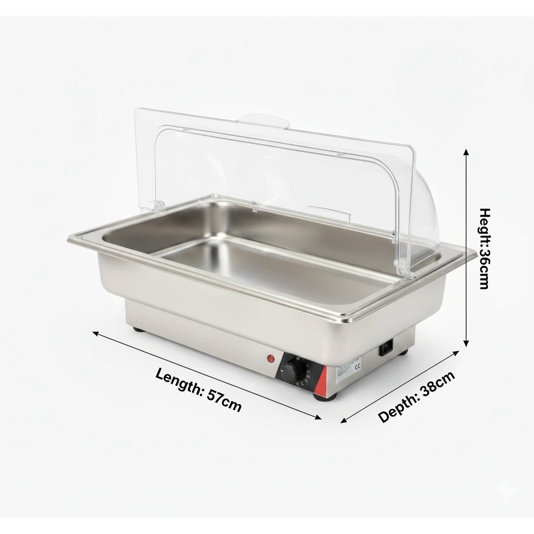 Electric Chafing Dish - Rectangle with PC Roll Top Lid — view 2