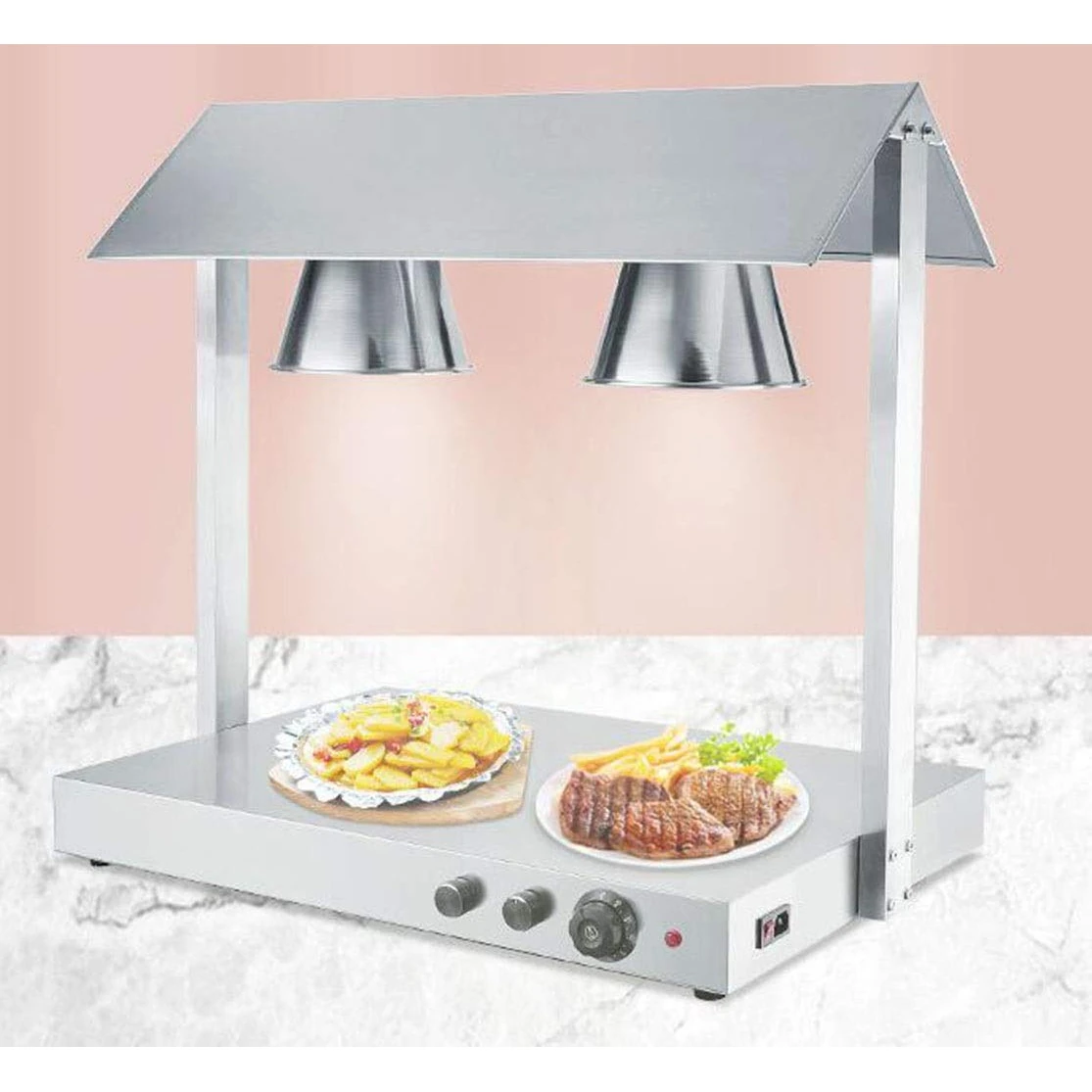 Electric Food Lamp Warmer - Double Head | Top + Bottom Heating — view 3