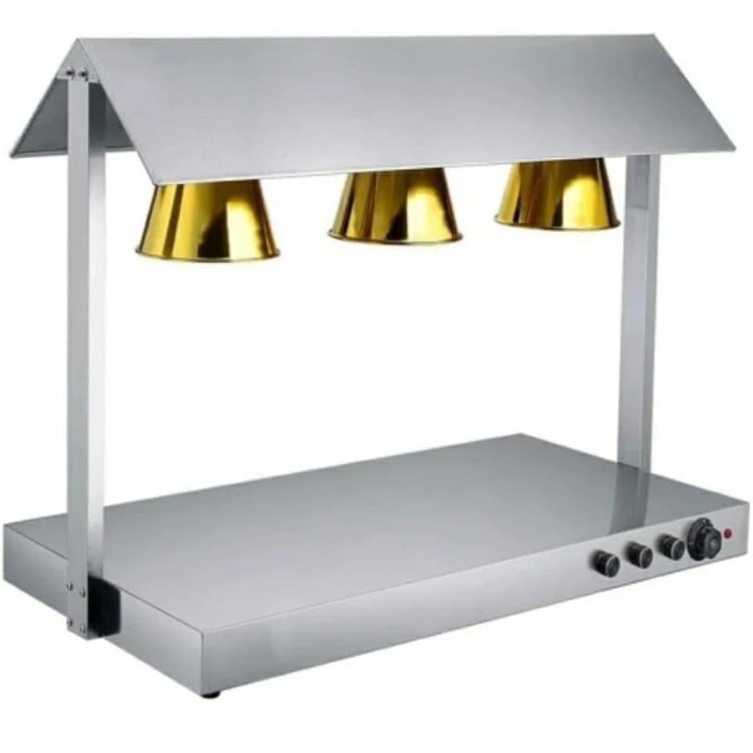 Electric Food Lamp Warmer - Triple Head | Top + Bottom Heating — Gold