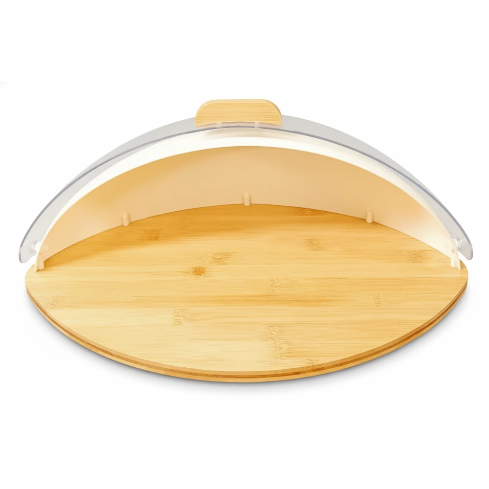VAMA Wooden Oval Shaped Bread Box with Transparent Front Cover