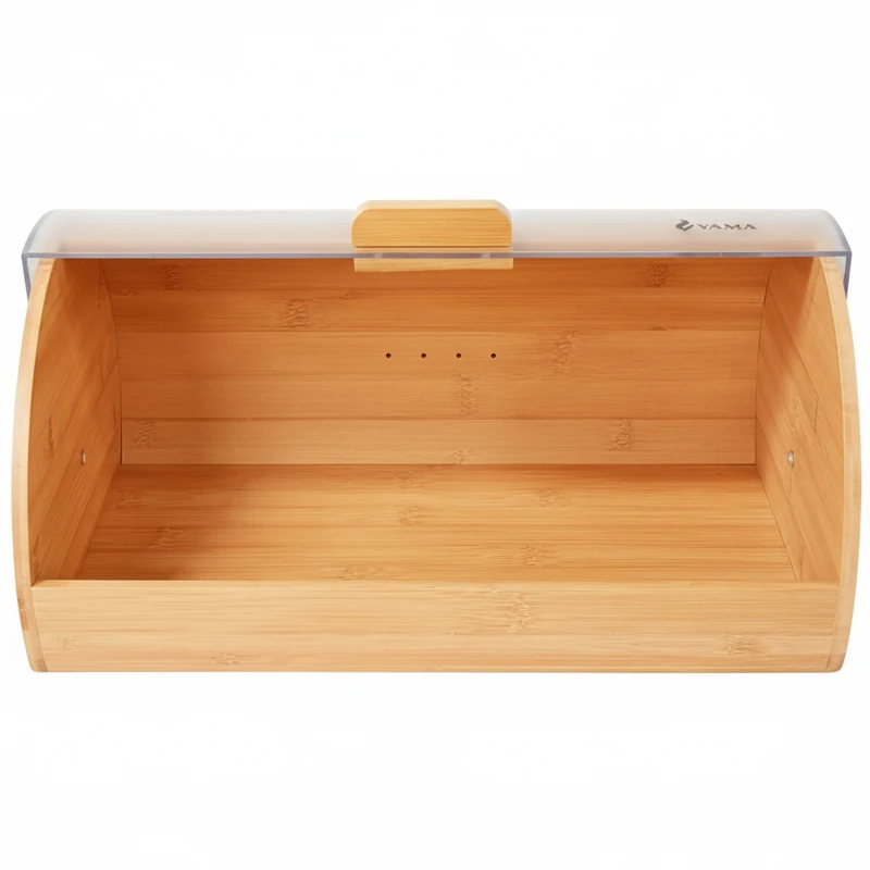 VAMA Wooden Rectangle Bread Box with Transparent Front Cover - New Model