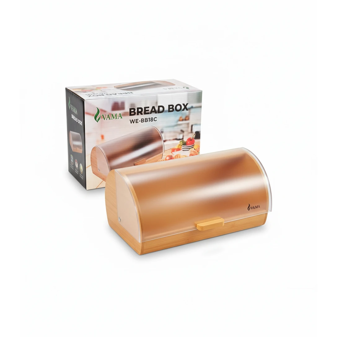 VAMA Wooden Rectangle Bread Box with Transparent Front Cover - New Model — view 8