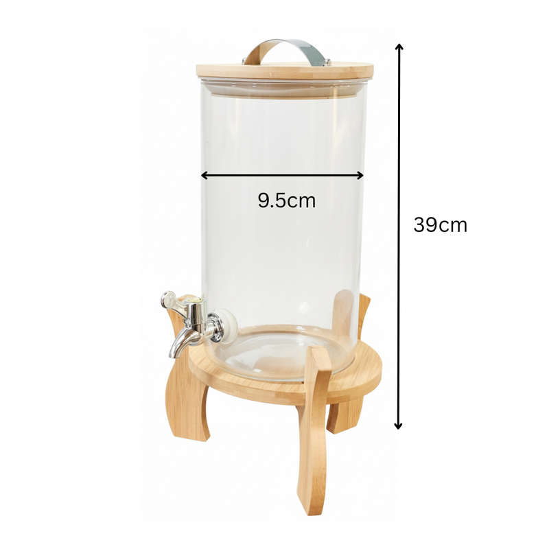 Vama Glass Juice Dispenser with Wooden Bamboo Lid & Stand - 4L | Bult-In Thermometer | SS Handle | Valve for Air Release — view 2