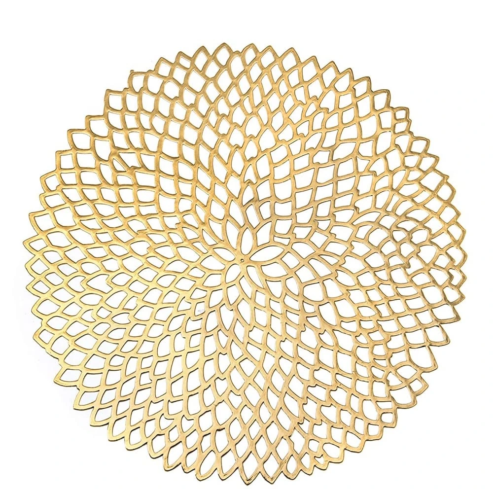 Elegant Laser Cut Round Glossy Table Mat with Firm Grip Rubber Bottom - (Quantity - 6pcs) — Royal Gold