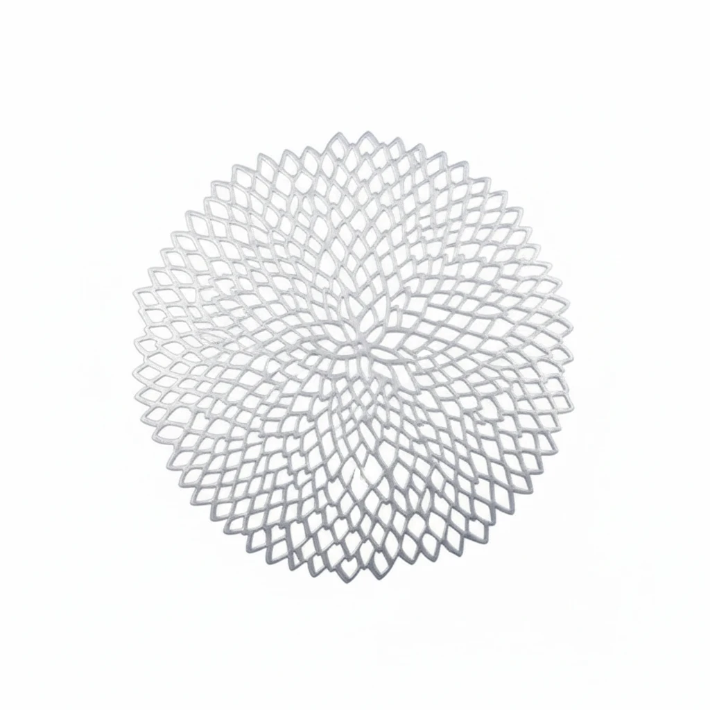Elegant Laser Cut Round Glossy Table Mat with Firm Grip Rubber Bottom - (Quantity - 6pcs) — Silver
