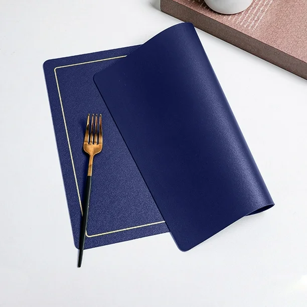 Premium Leather Type Table Mats With Golden Border - (Quantity: 6pcs)