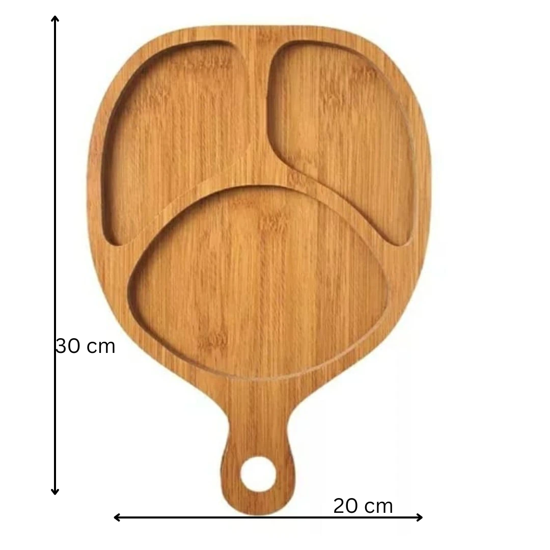 Wooden Food Tray with Handle & Hole 3 Compartments — view 2