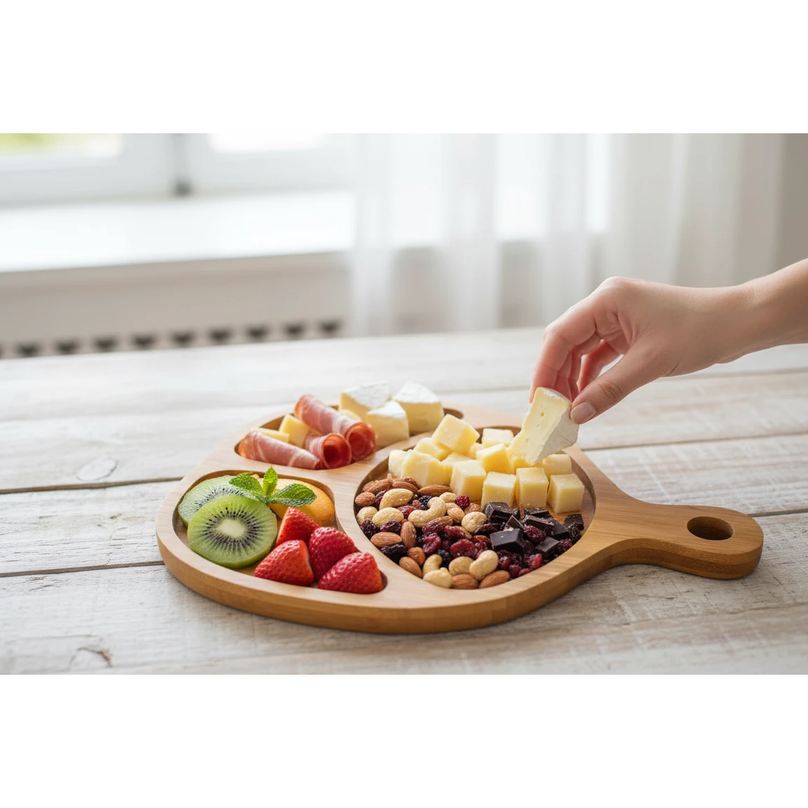 Wooden Food Tray with Handle & Hole 3 Compartments — view 3