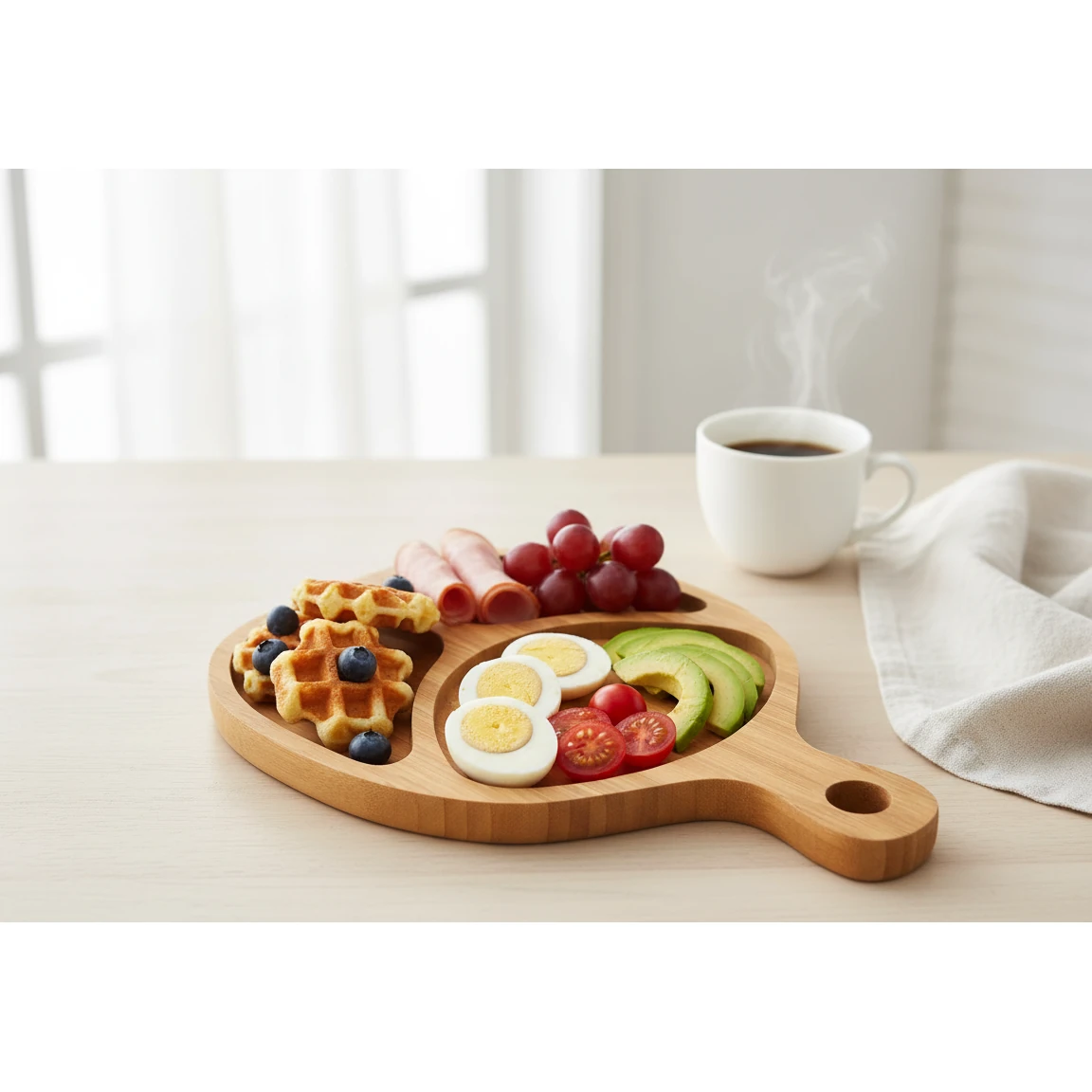 Wooden Food Tray with Handle & Hole 3 Compartments — view 4