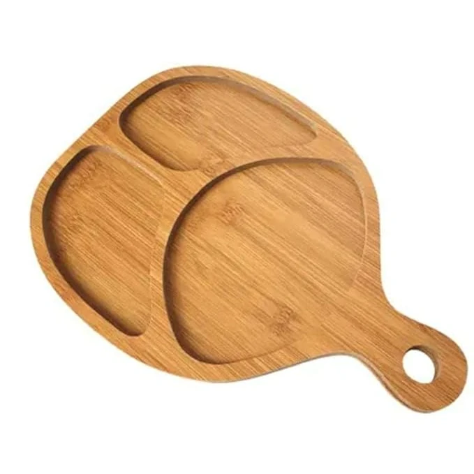 Wooden Food Tray with Handle & Hole 3 Compartments — view 6