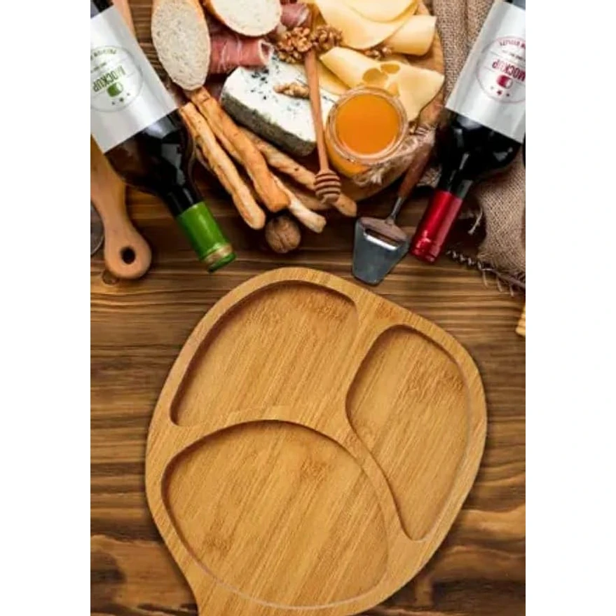 Wooden Food Tray with Handle & Hole 3 Compartments — view 7