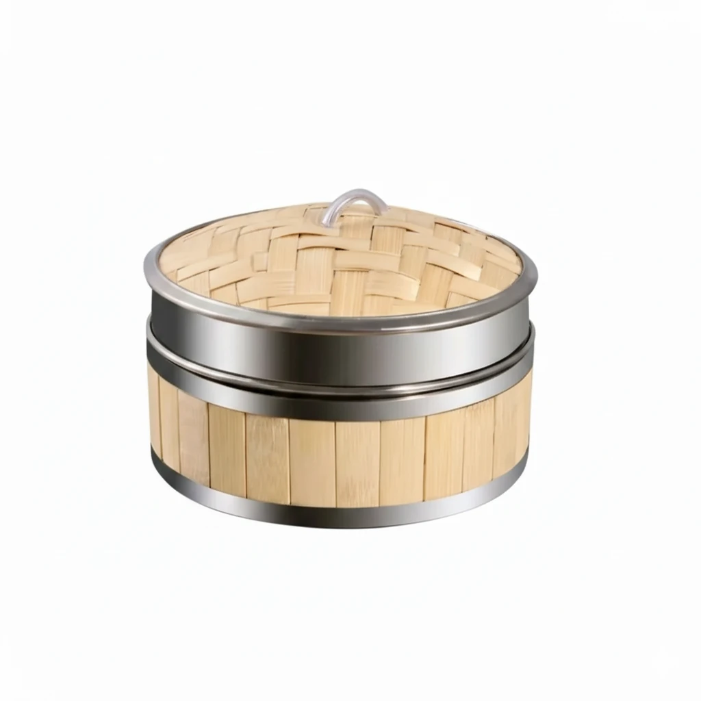 Wooden Dimsum Basket - 1 Layer with SS Border — 18cm