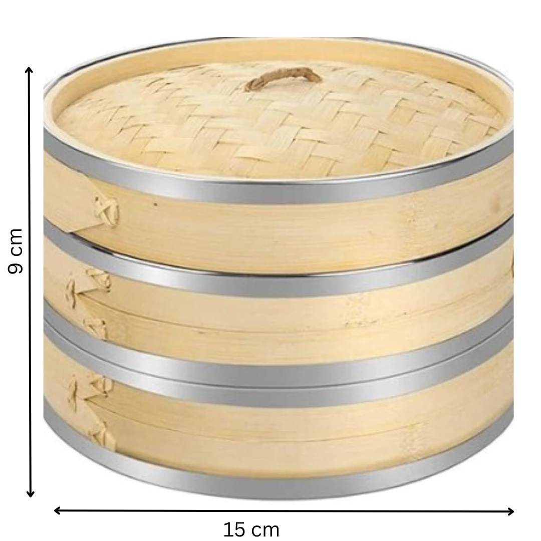 Wooden Dimsum Basket - 2 Layers with SS Border — view 2