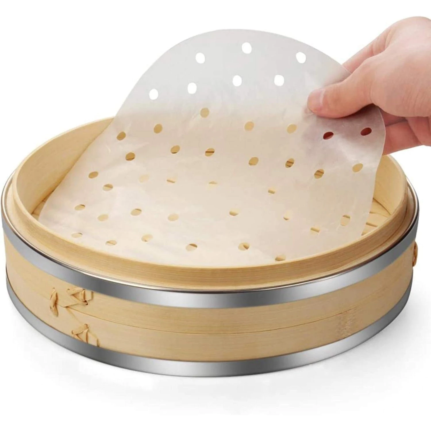 Wooden Dimsum Basket - 2 Layers with SS Border — view 5