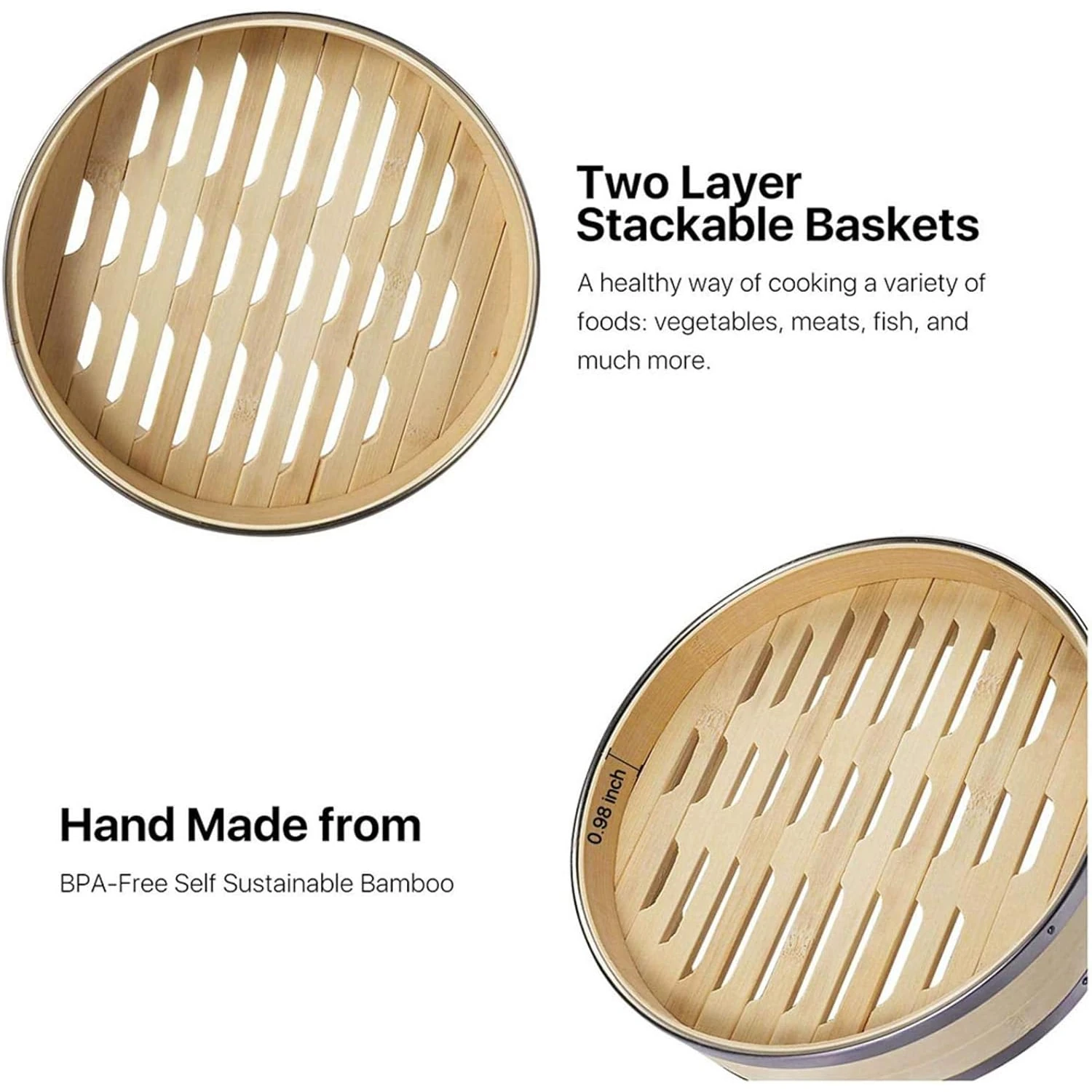 Wooden Dimsum Basket - 2 Layers with SS Border — view 6
