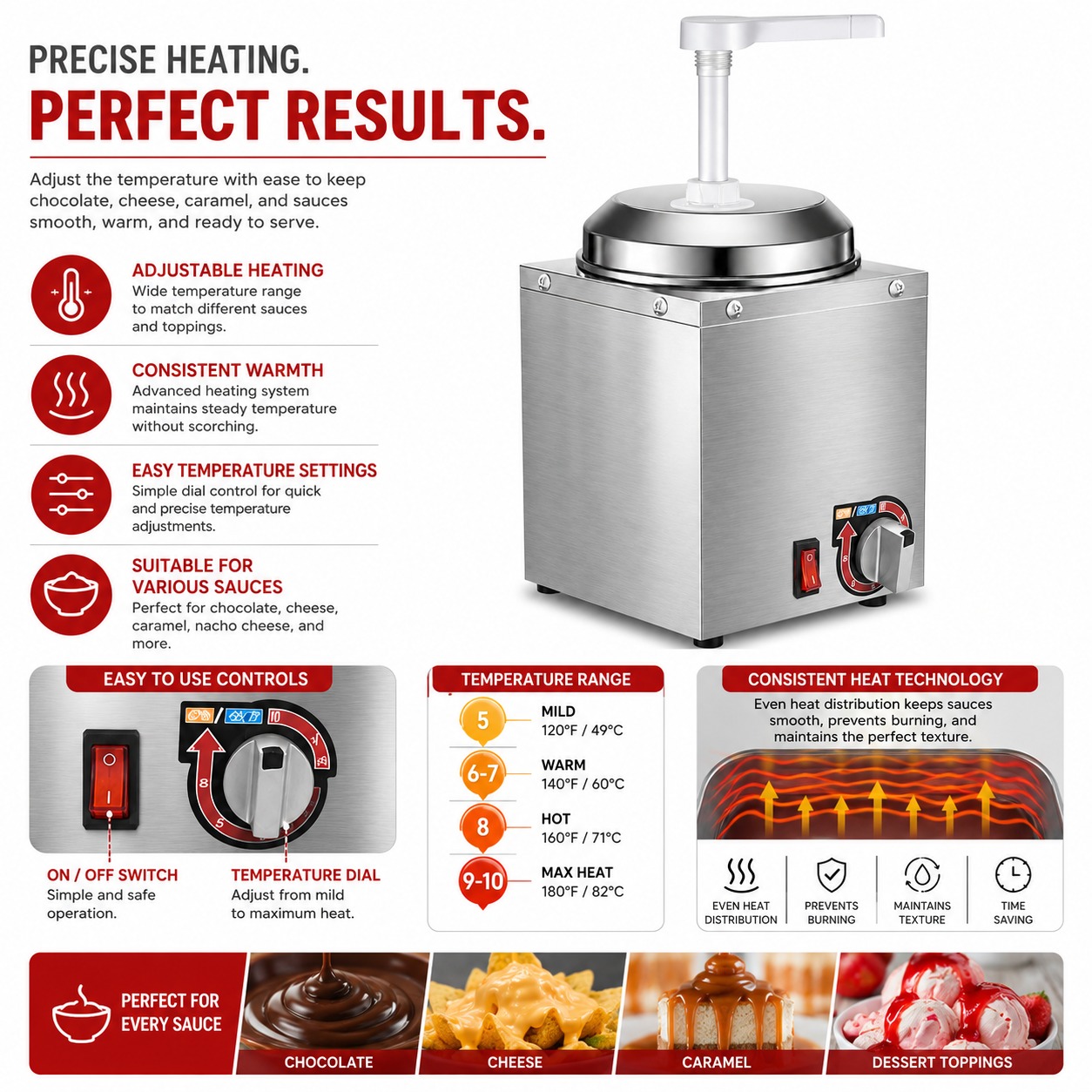 Electric SS Choco/Cheese Warmer with Plastic Pump Dispenser — view 4
