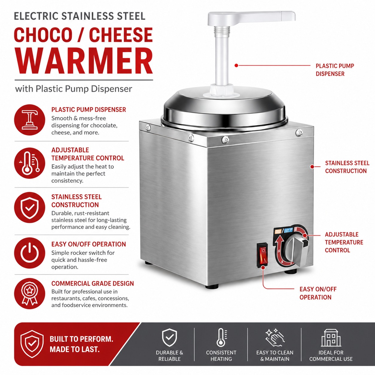Electric SS Choco/Cheese Warmer with Plastic Pump Dispenser — view 6