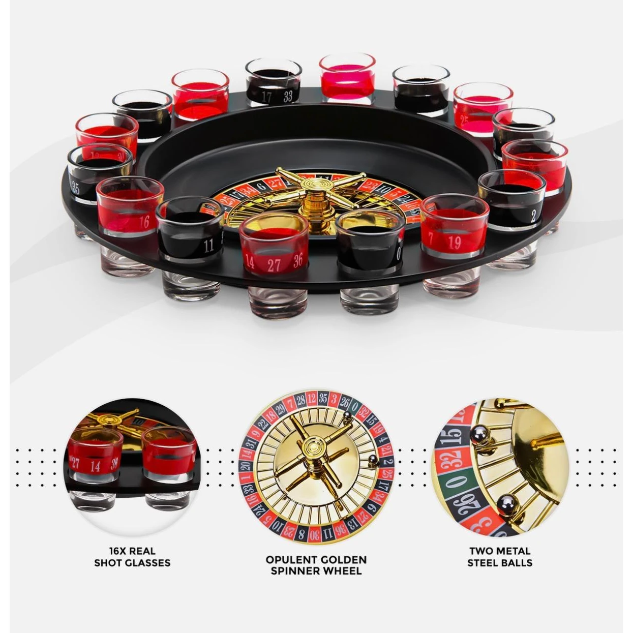 Beer Roulette Drinking Game (16 Shot Glasses & 2 Balls) — view 4