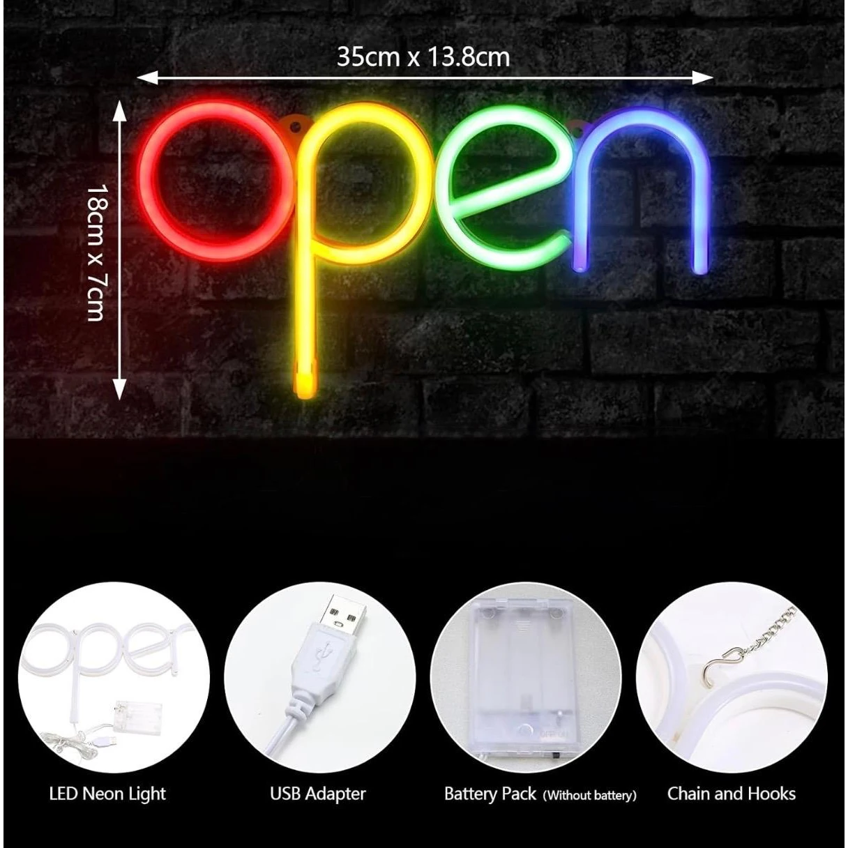 Neon LED Multicolor Sign Board - "open" — view 2