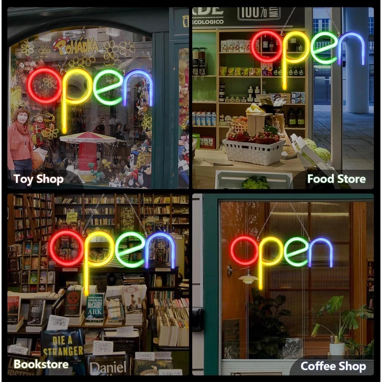 Neon LED Multicolor Sign Board - "open" — view 3
