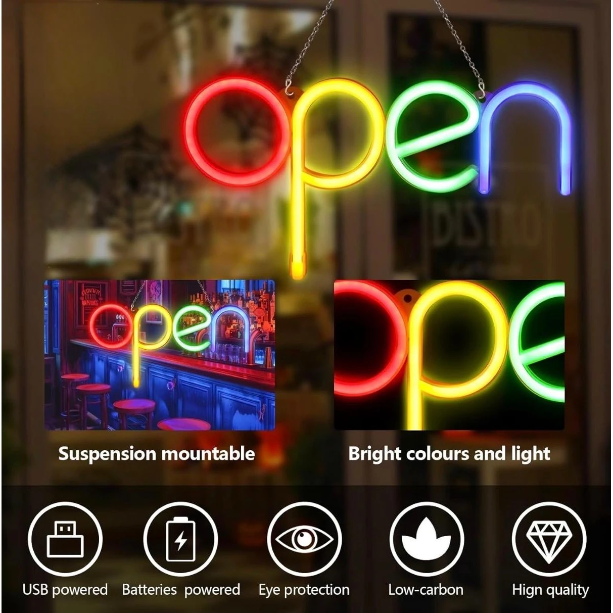 Neon LED Multicolor Sign Board - "open" — view 6
