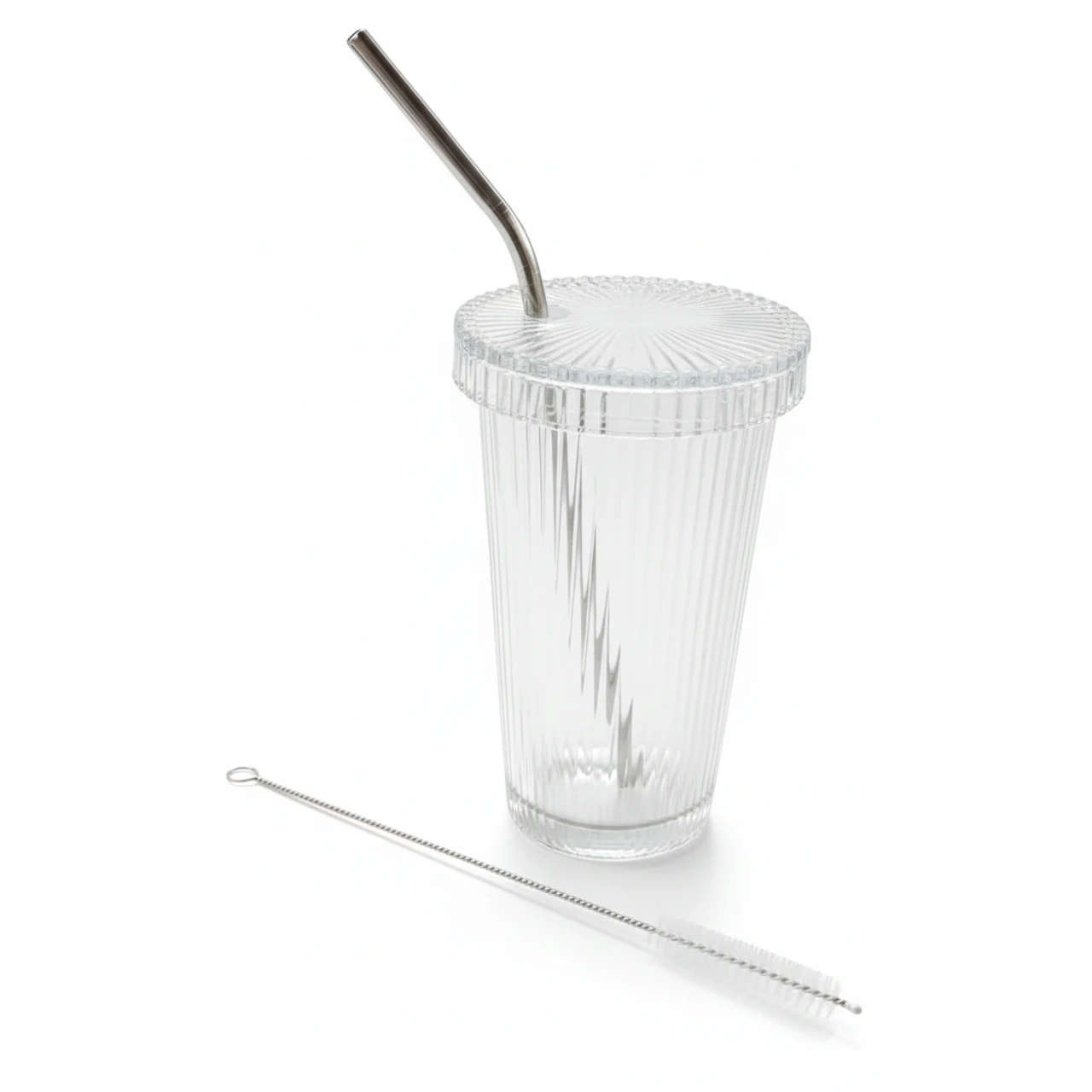 VAMA Glass Tumbler Bottle with SS Straw + Cleaning Brush - 370ml