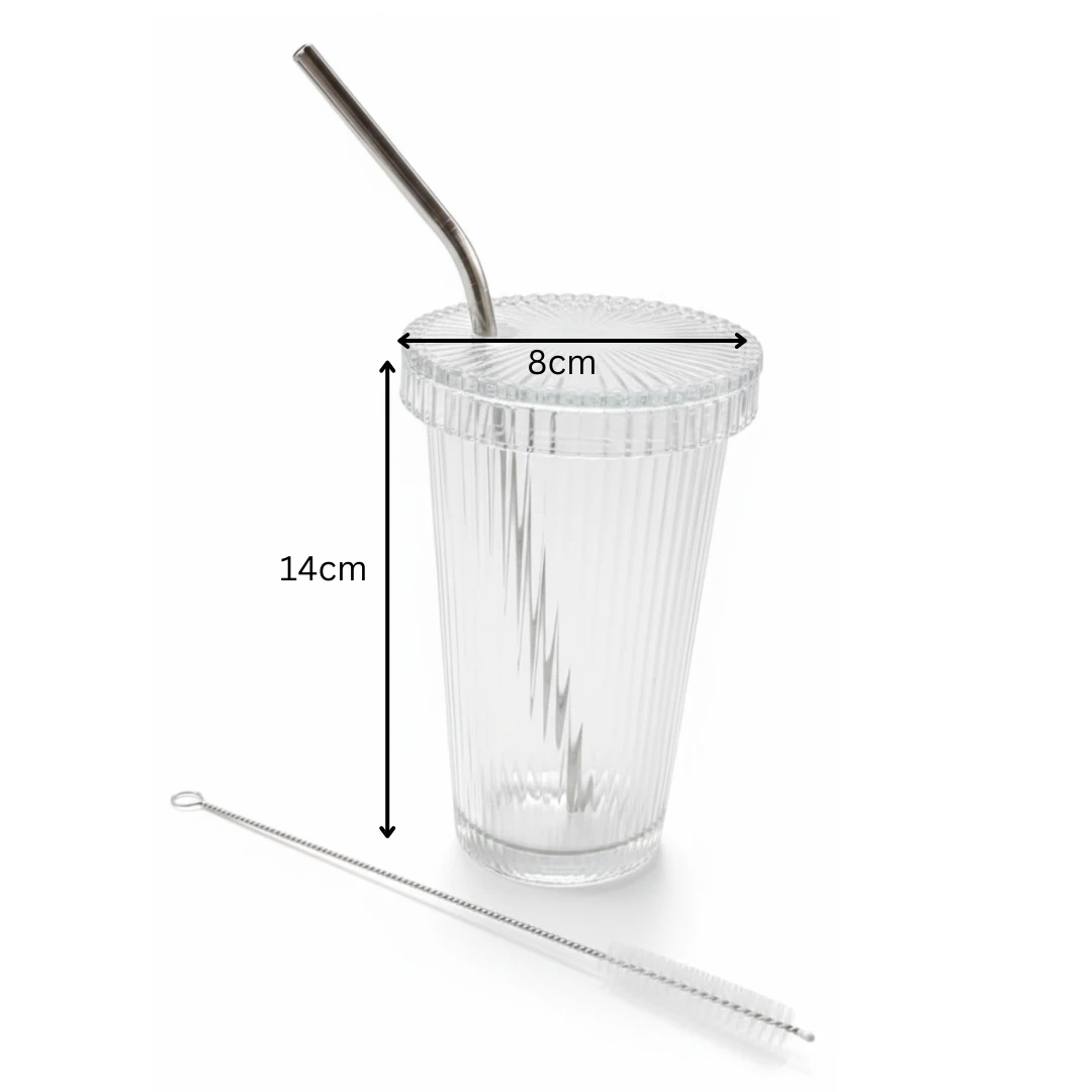 VAMA Glass Tumbler Bottle with SS Straw + Cleaning Brush - 370ml — view 2