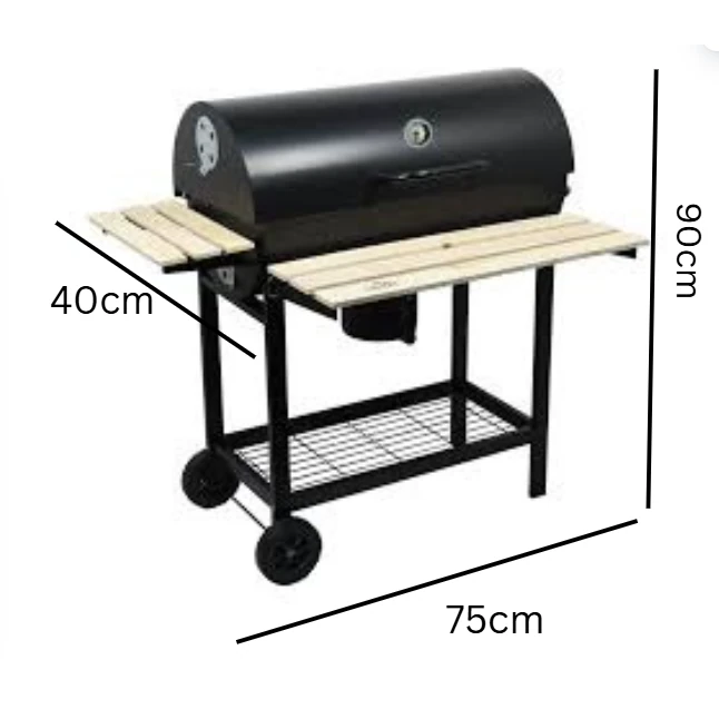 MS Cylindrical Heavy Barbeque Grill with 2 Wooden Planks — view 2