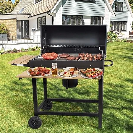 MS Cylindrical Heavy Barbeque Grill with 2 Wooden Planks — view 3