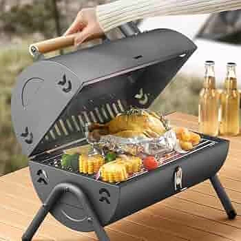 MS Portable Cylindrical Shaped Barbeqe Grill - Black — view 3