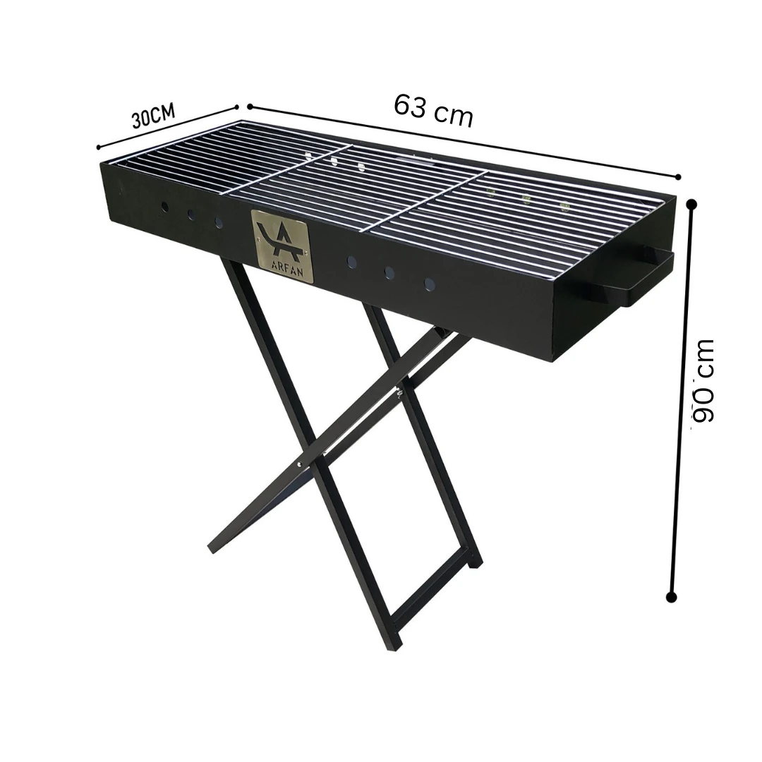 MS Rectangle Barbeque Grill with Foldable X-Shaped Stand (Grill Area: 30x80cm - Big) — view 2