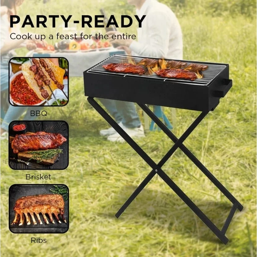 MS Rectangle Barbeque Grill with Foldable X-Shaped Stand (Grill Area: 30x80cm - Big) — view 3