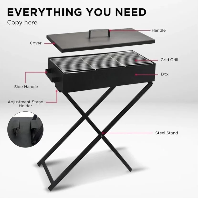 MS Rectangle Barbeque Grill with Foldable X-Shaped Stand (Grill Area: 30x80cm - Big) — view 4