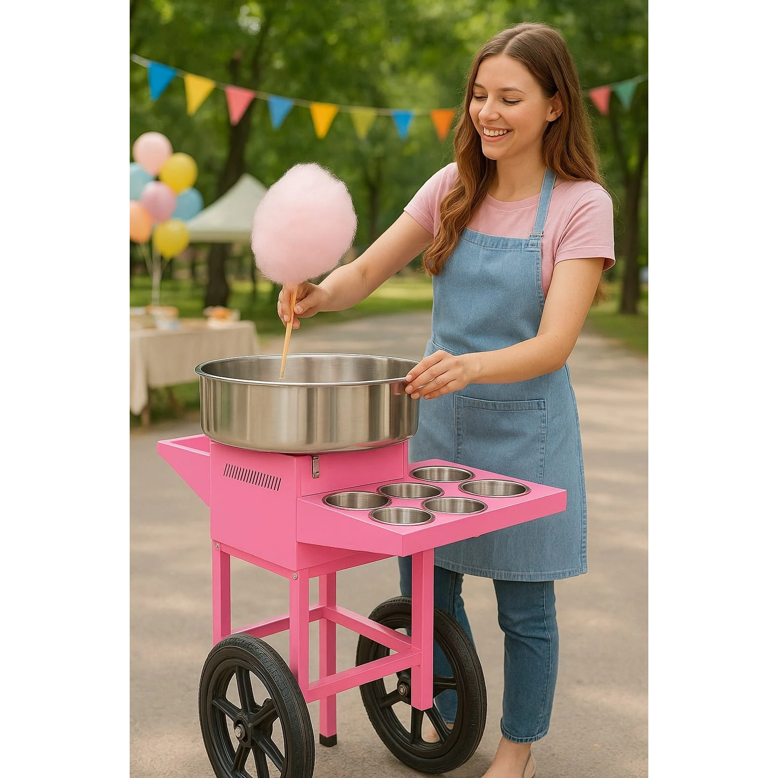 Electric Cotton Candy Machine with Cart Trolley - MS Pink Body — view 3