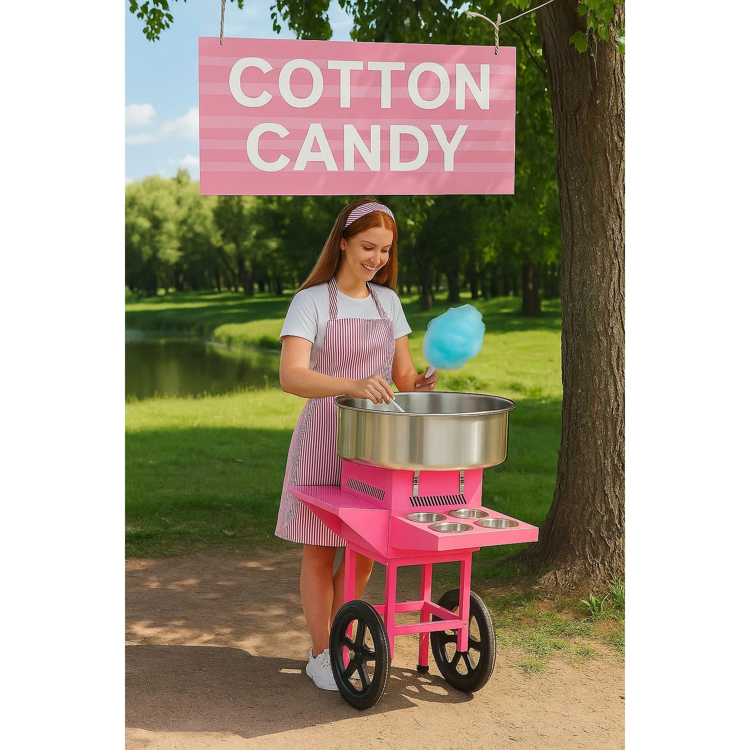 Electric Cotton Candy Machine with Cart Trolley - MS Pink Body — view 4
