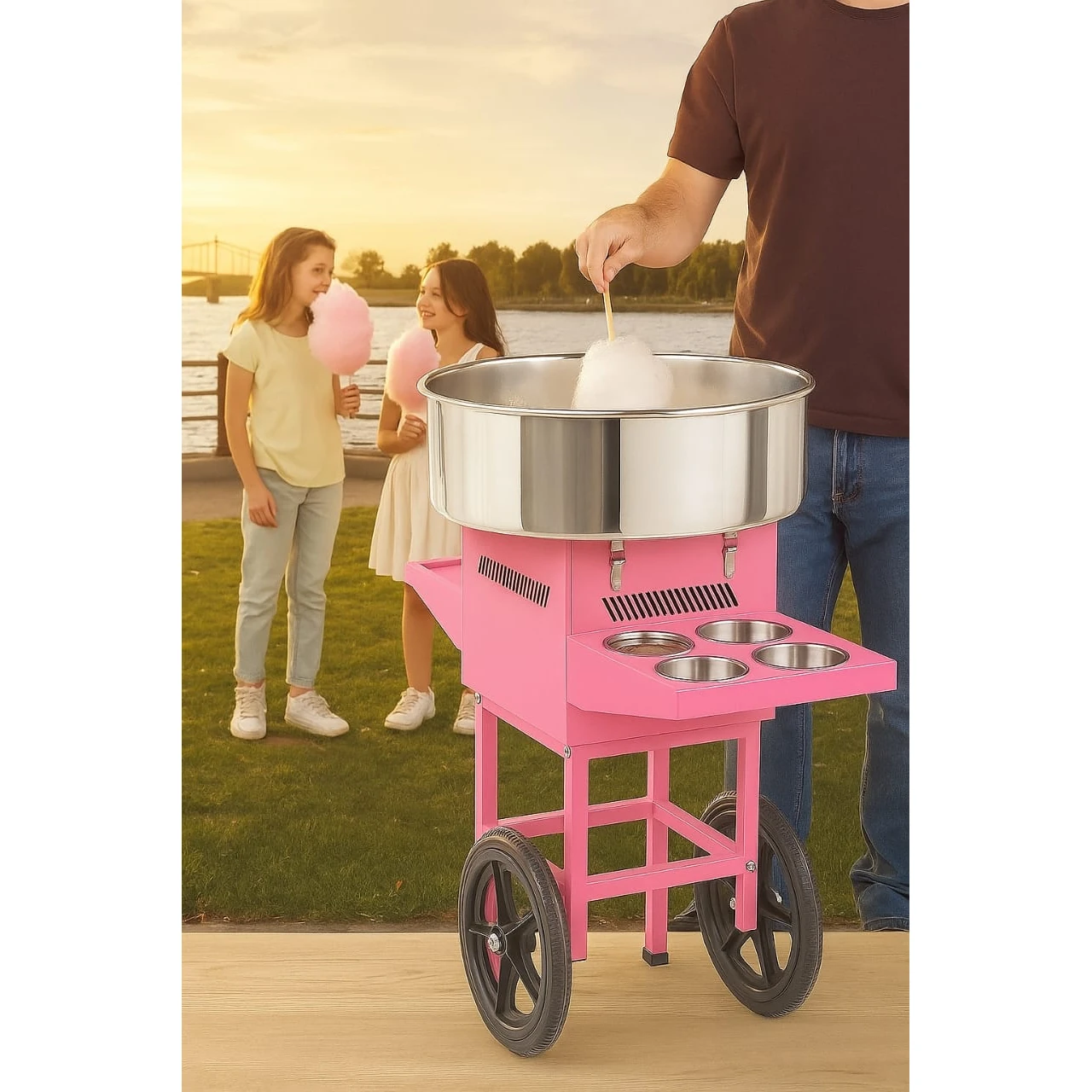 Electric Cotton Candy Machine with Cart Trolley - MS Pink Body — view 5