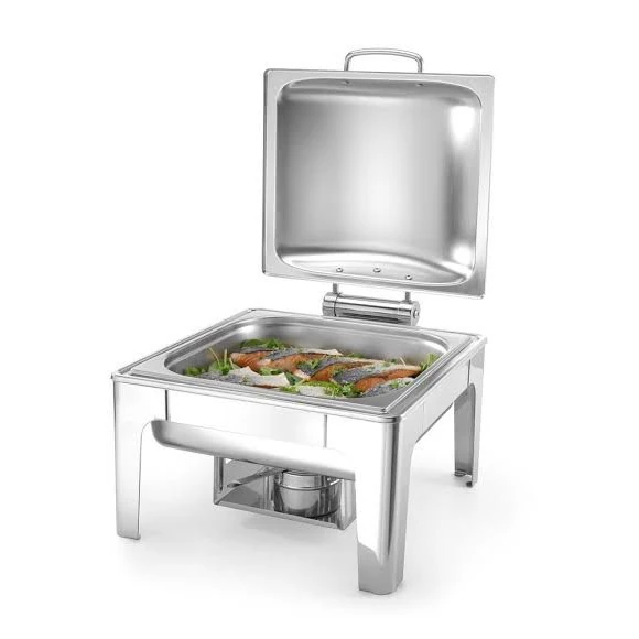 Chafing Dish Square 6L Silver with Gel Based Heating + Matt Top Finish + Hydraulic Soft Close (1 GN Pan of 2/3 65mm) — view 3