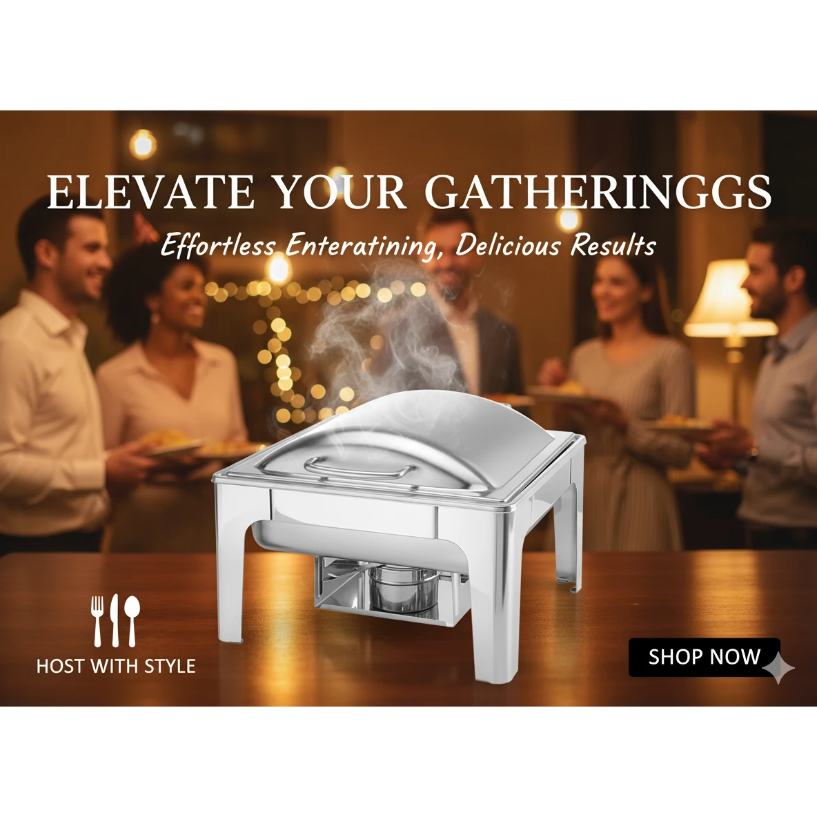 Chafing Dish Square 6L Silver with Gel Based Heating + Matt Top Finish + Hydraulic Soft Close (1 GN Pan of 2/3 65mm) — view 6