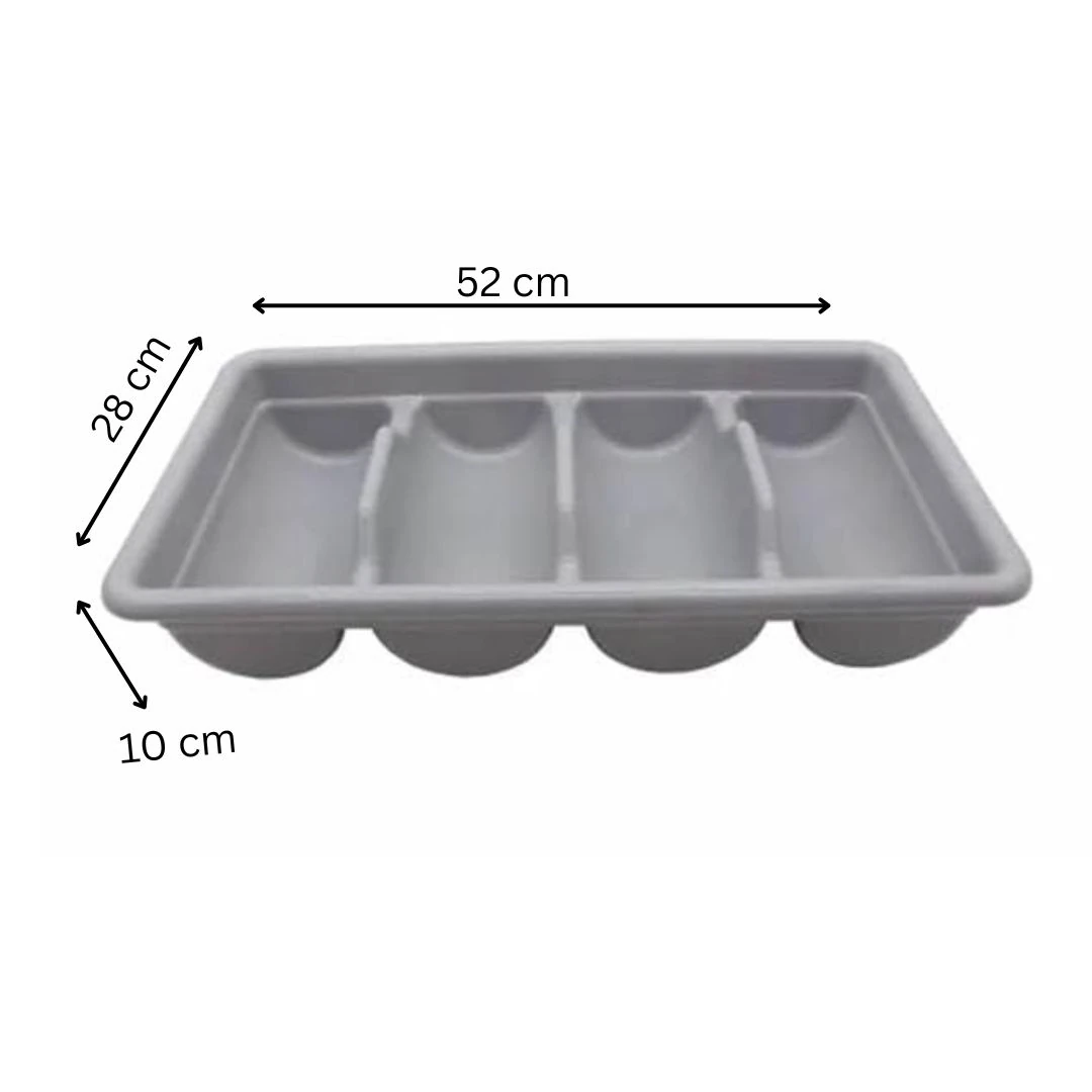 Plastic Rectangle Cutlery Holder Rack 4 Compartments — GREY