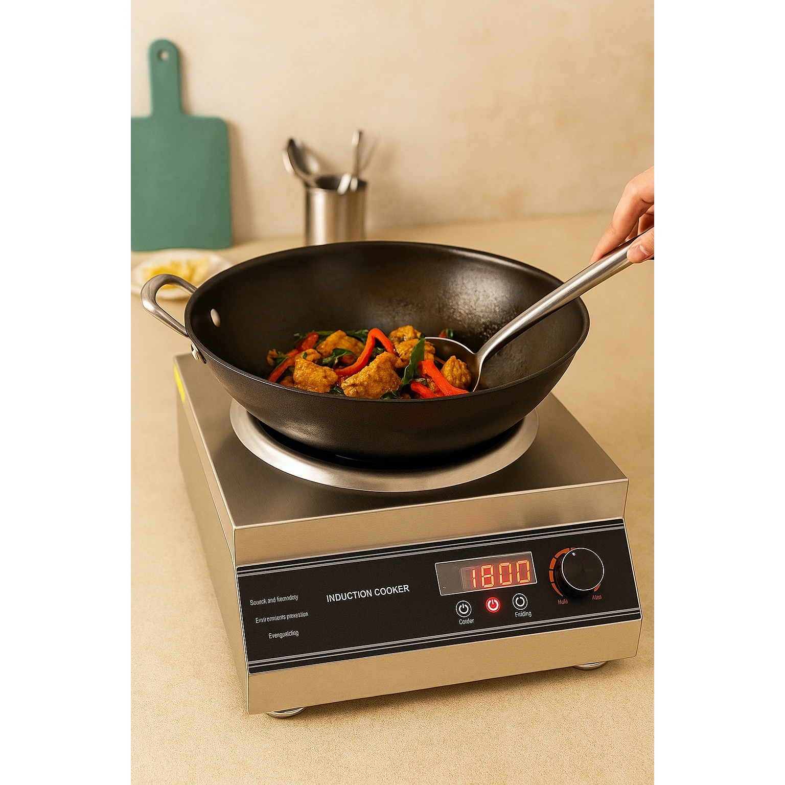 Veratti Full SS Square Induction - K9 | 5000W | Square | Wok Base (with 45cm Wok) | Touchscreen + Switch Model — view 3