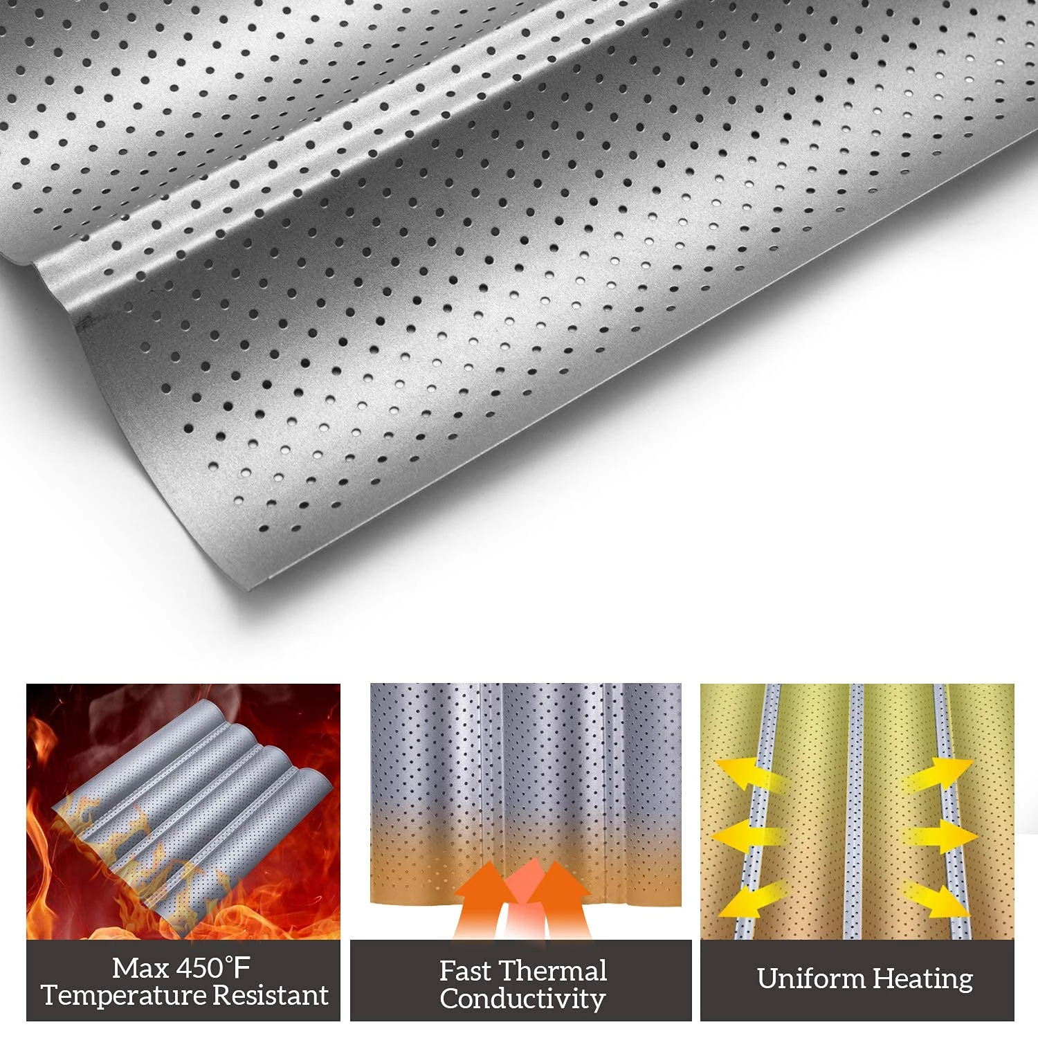 Teflon Aluminium French Loaf Tray 5 Slot - Silver — view 4