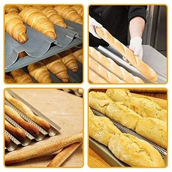 Teflon Aluminium French Loaf Tray 5 Slot - Silver — view 5