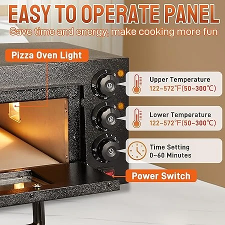 Electric Premium Black Body Pizza Oven with Stone - HS1S Single (Stone Size: 16x16 inch.) — view 3