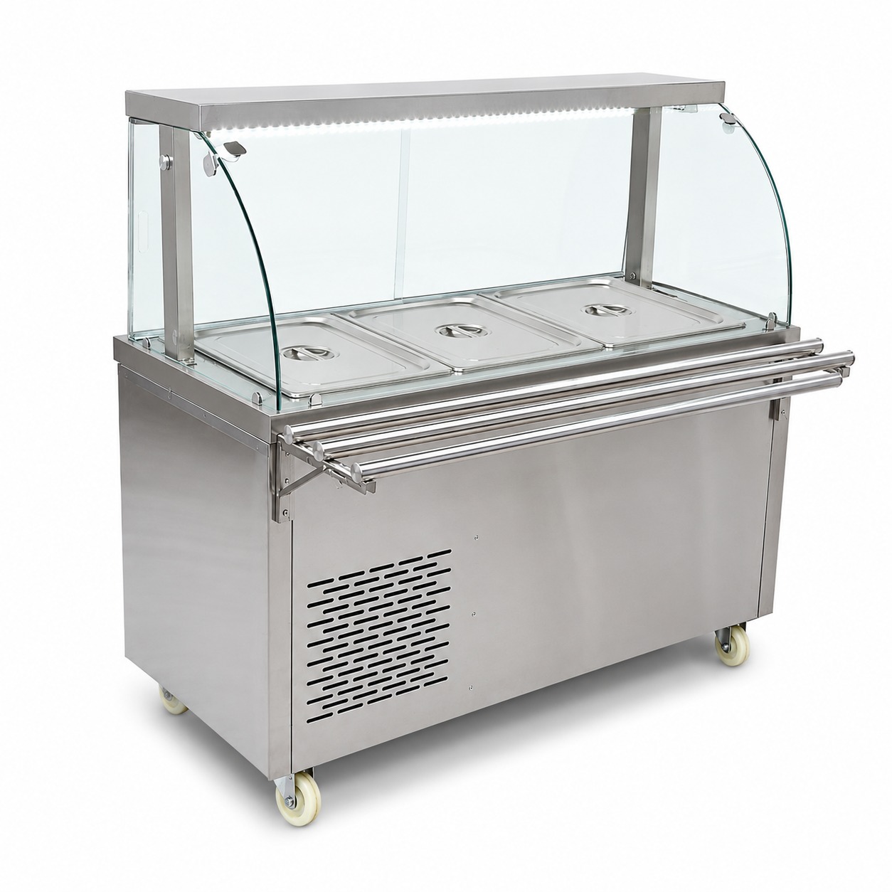 Premium Electric COLD Bain Marie Ready Counters with LED Light - Acrylic Sliding Door | Cold Inner Cabinets with Inbuilt Compressor & Exhauster | 4 Wheels (2 With & 2 Without Brakes) | Wooden Packing for Glass | (GN Pans of 1/1 150mm) — view 8