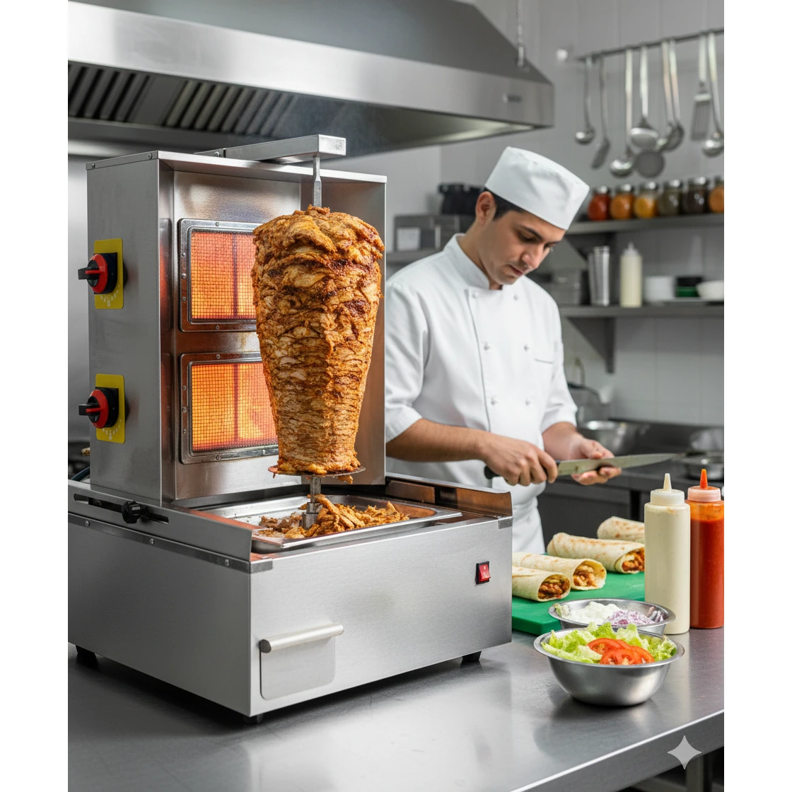 Gas Shawarma Machine 2 Burner with Auto Rotating Rod — view 3